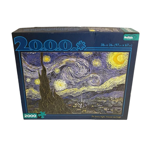 2000pc THE STARRY NIGHT JIGSAW PUZZLE Vincent Van Gogh Buffalo Games  Complete - Picture 1 of 15